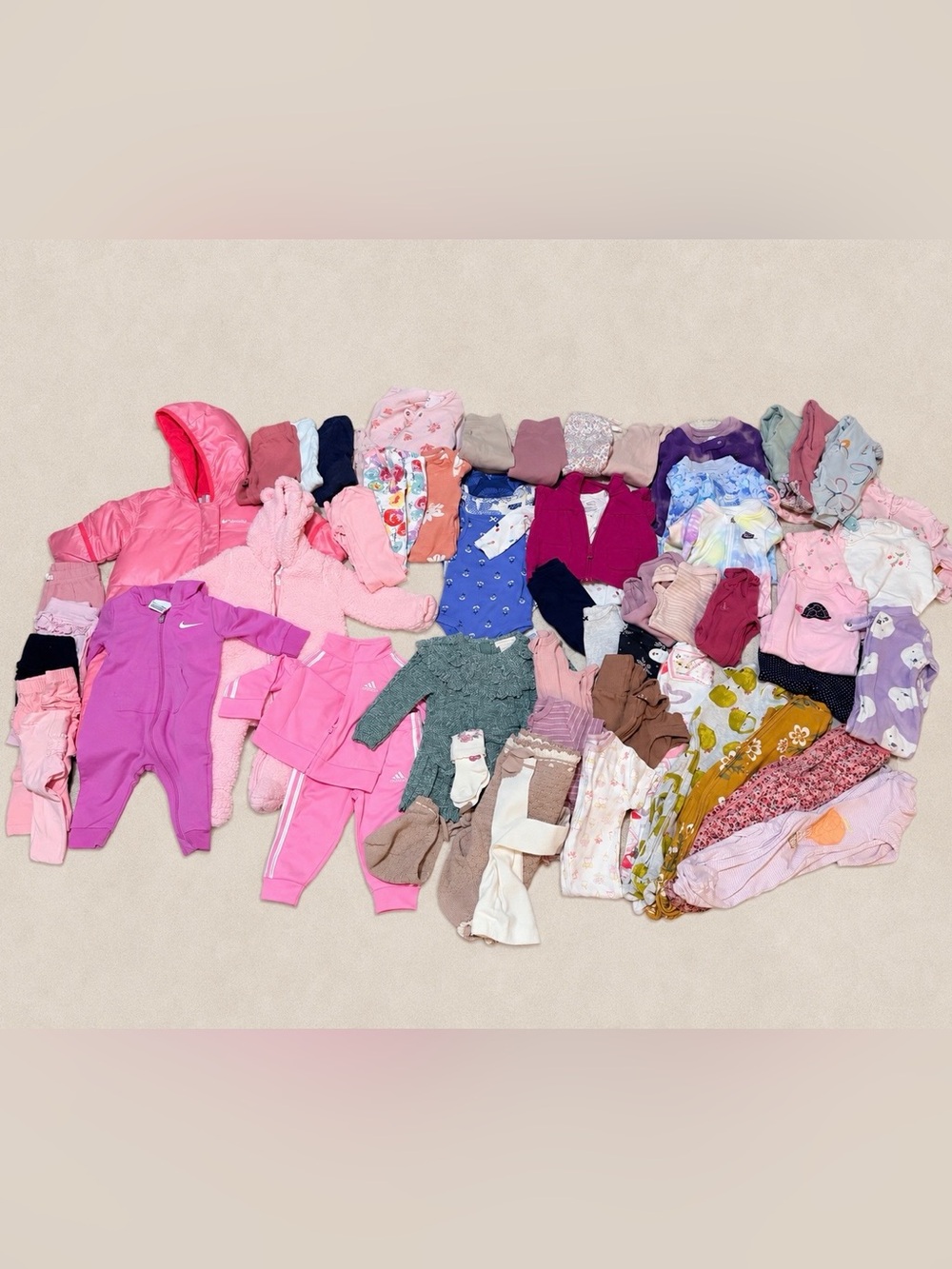 Baby Girl 60 Pc Clothing Lot 3M-6M Nike Adidas Columbia Baby Gap